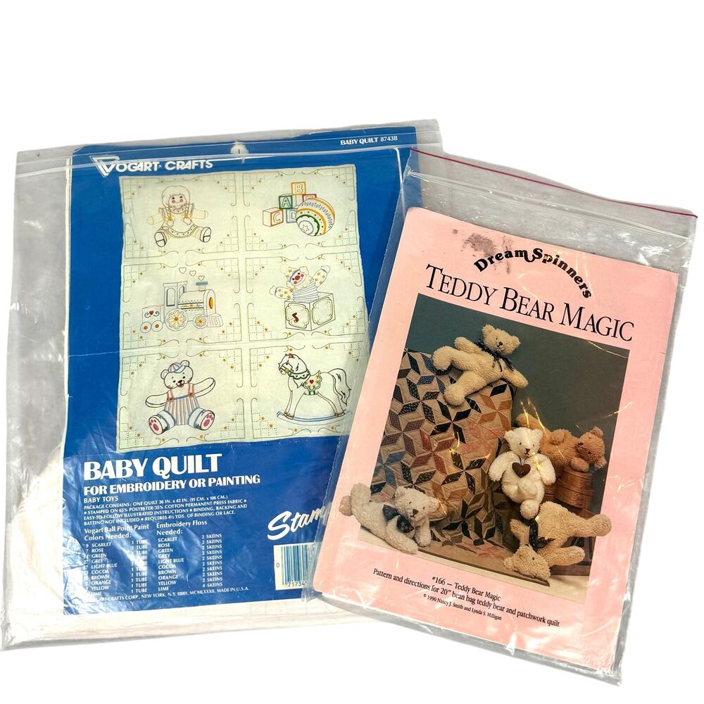 Vtg Baby Quilting Sewing Embroidery Patterns Lot of 2 Teddy Bear Craft